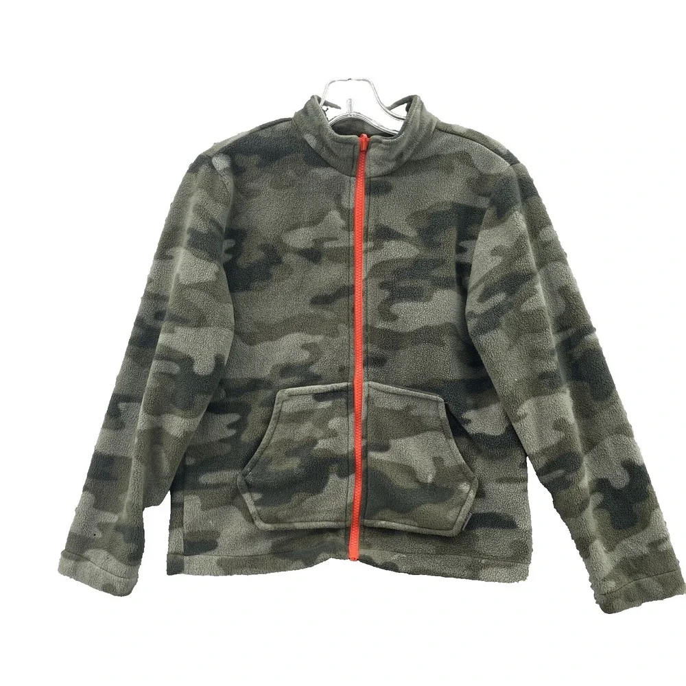 Eddue Bauer Sweater Kids Med 10-12 Camo Zip Fleece Gorpcore Academia Outdoor 90s